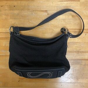 The Sak Women's Black Woven Leather Strap Medium Shoulderbag
